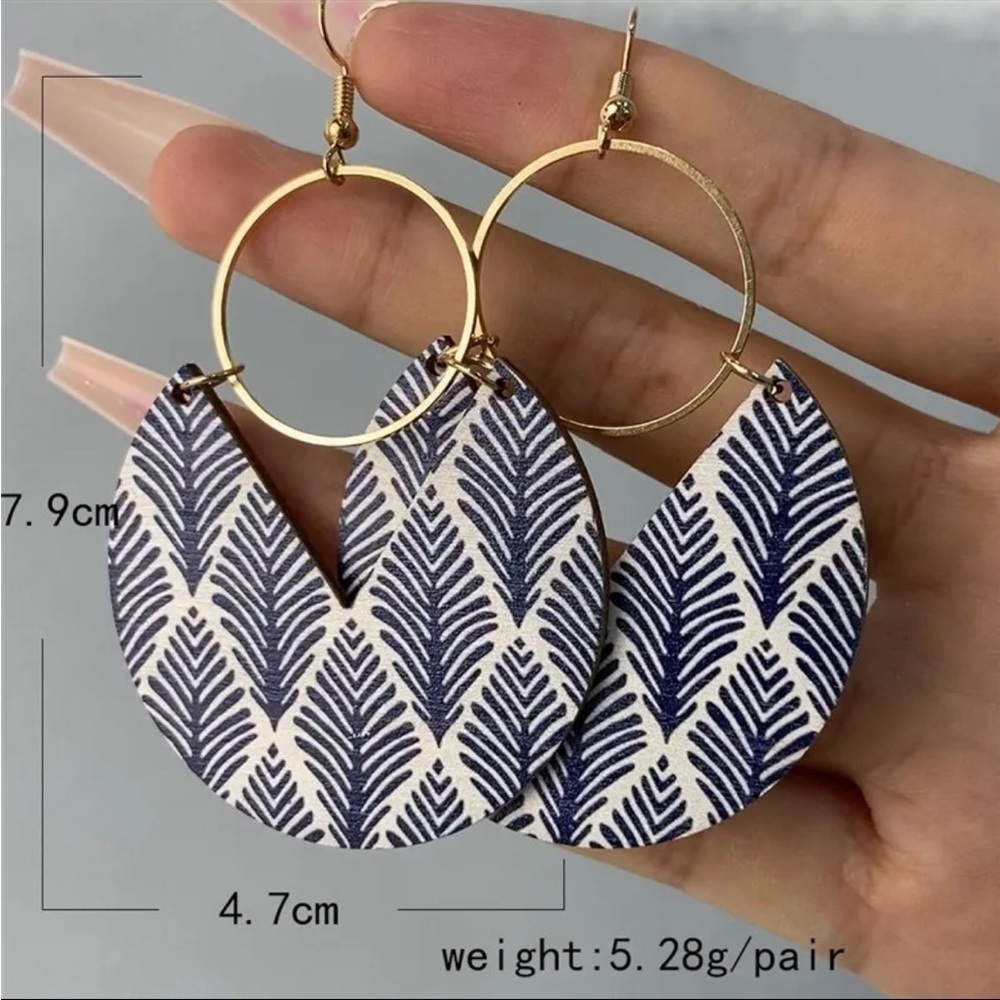 Boho Geometric earrings pattern hook drop copper - Picture 3 of 3